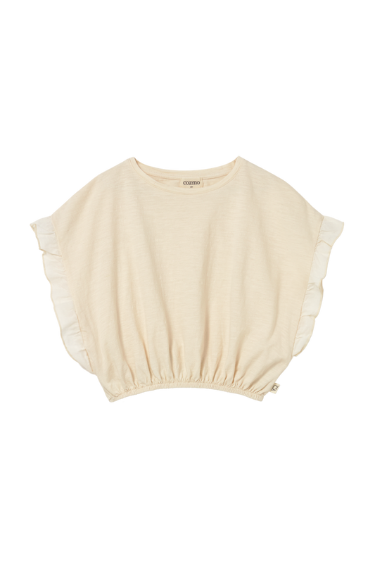 Cozmo Iris soft slub cotton ruffle sleeves Tshirt Ivory