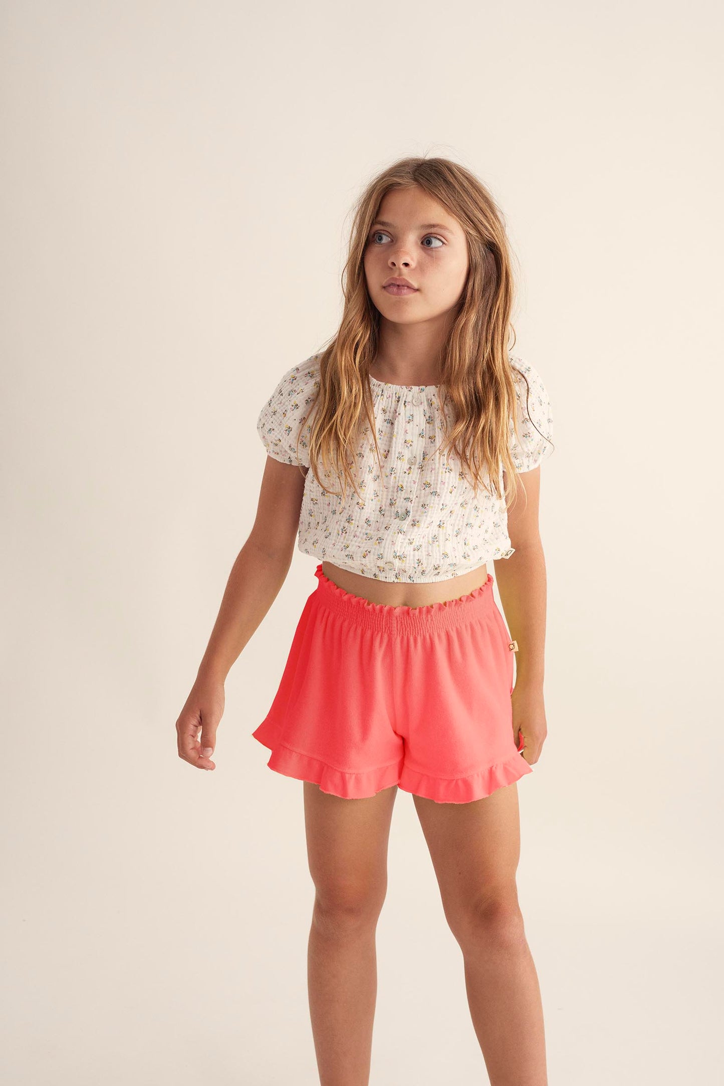 My Little Cozmo Organic Toweling Ruffle Shorts Neon Coral