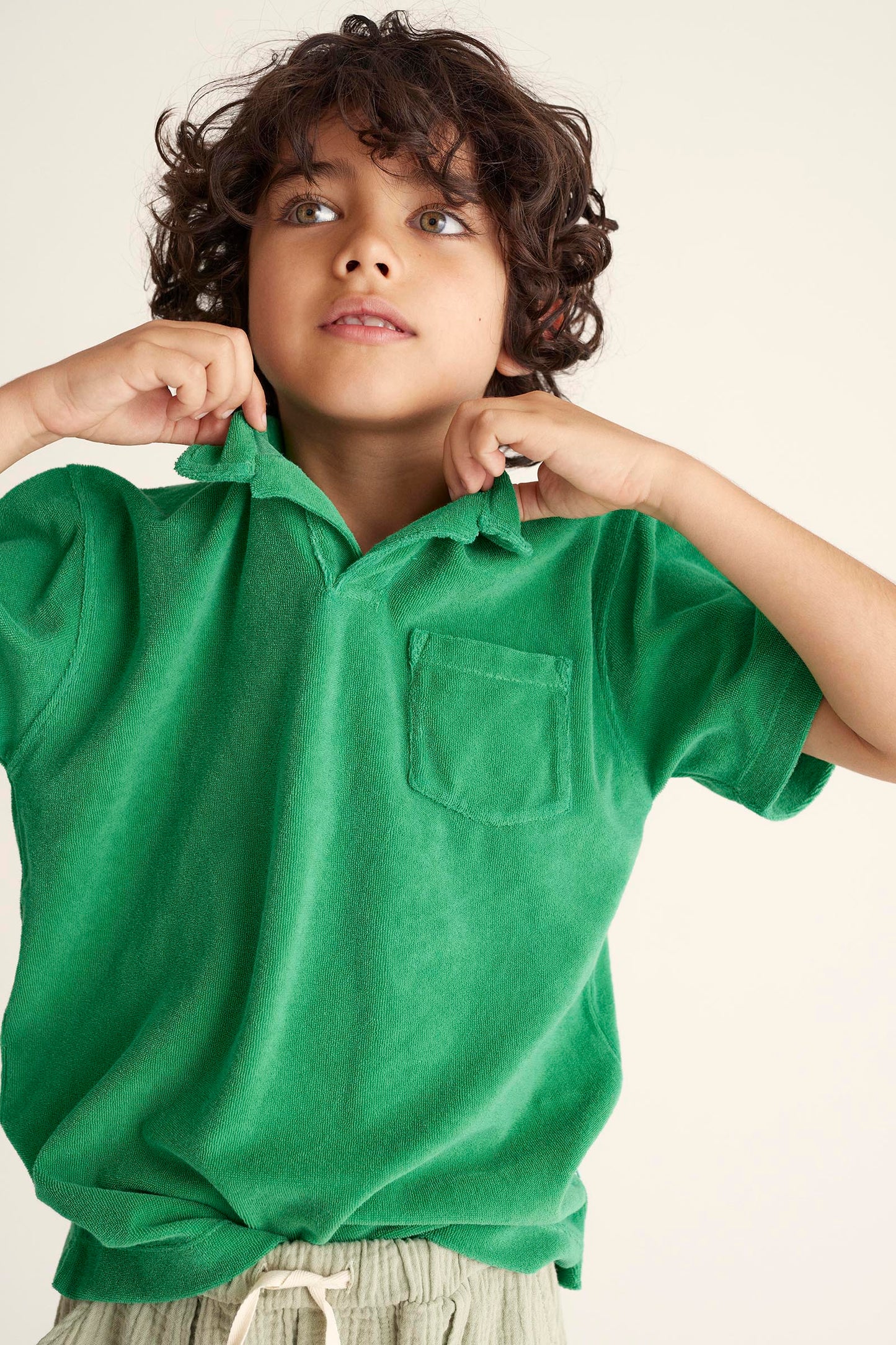 My Little Cozmo Organic Toweling Polo Shirt Grass Green