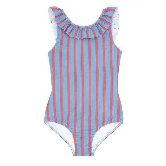 minnow girls maritime stripe ruffle collar one piece