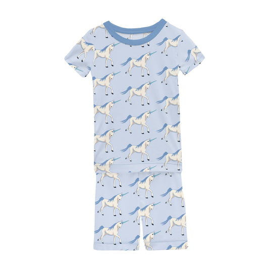Kickee Short Sleeve Pajama Set with Shorts in Dew Prancing Unicorn