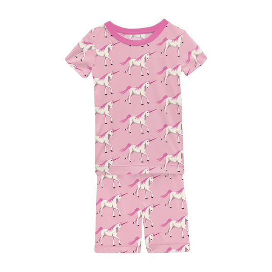 Kickee Short Sleeve Pajama Set with Shorts in Cake Pop Prancing Unicorn