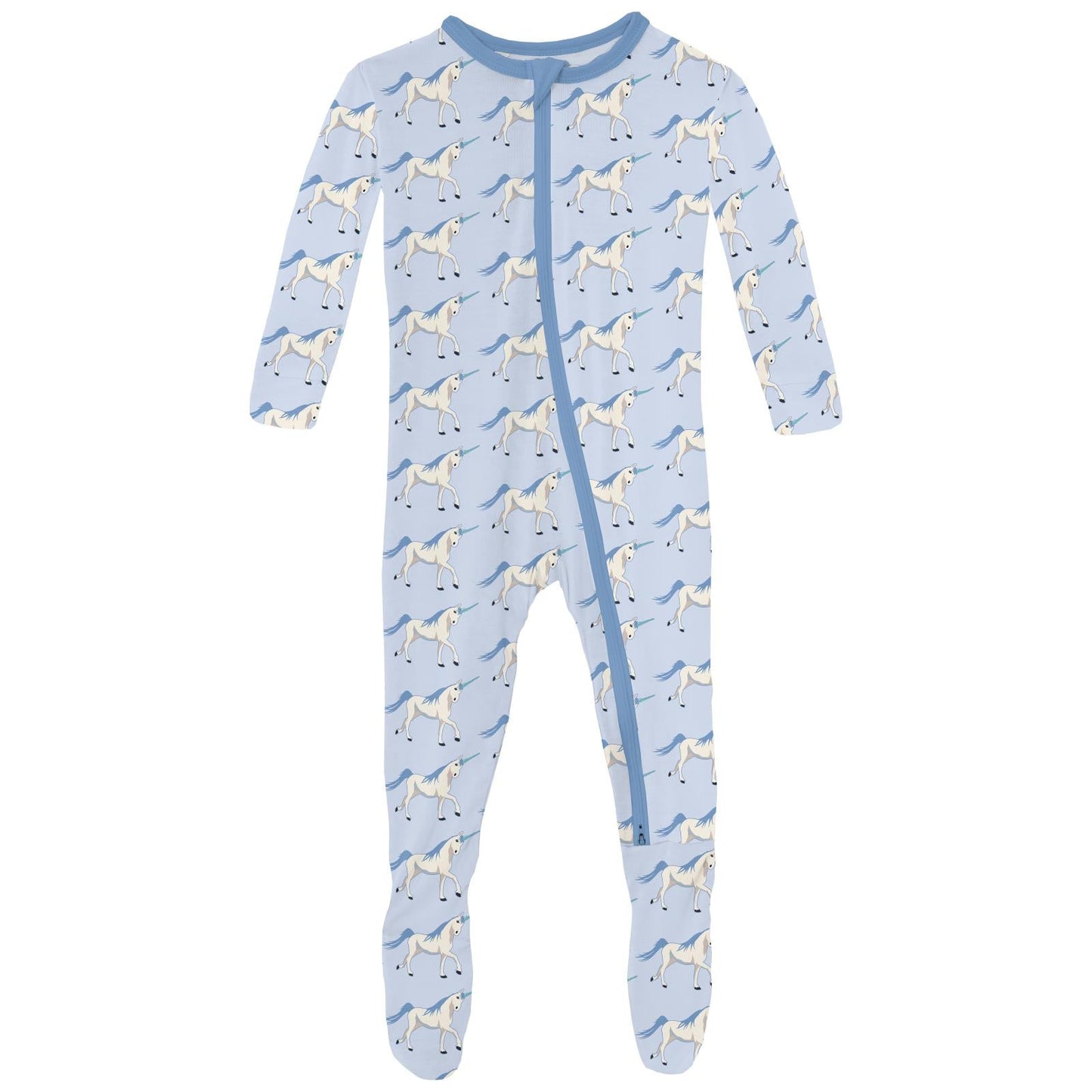 Kickee Print Footie with 2 Way Zipper in Dew Prancing Unicorn