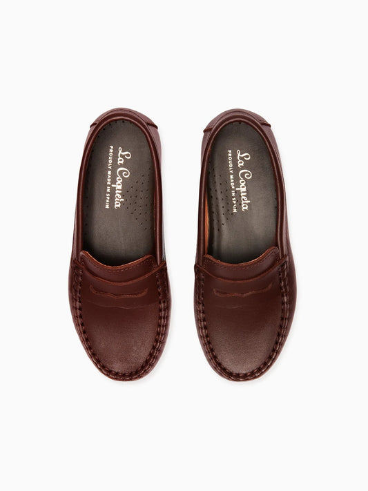 La Coqueta Chocolate Brown Leather Boy Loafer Shoes