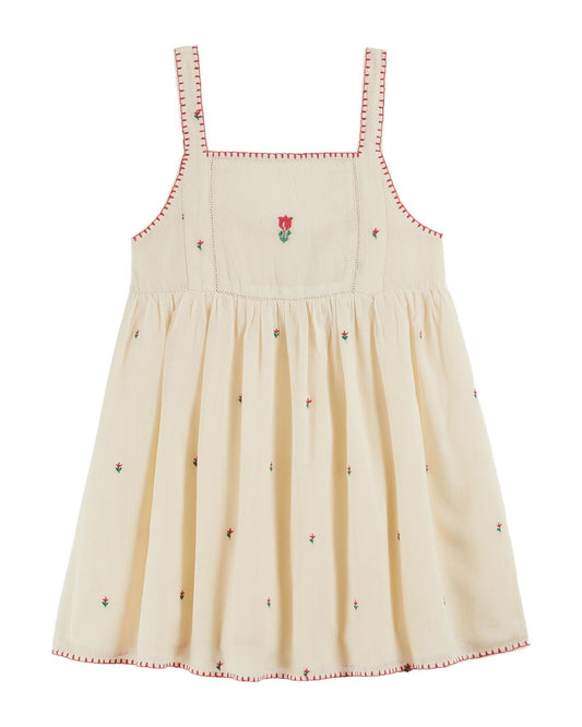 Emile et Ida Tulips Embroidered Dress Ecru