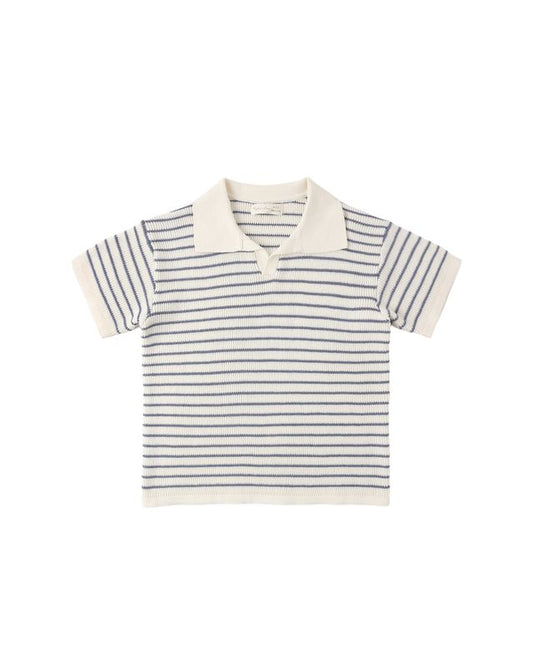 Rylee + Cru Chandler Knit Polo Marine Stripe Ivory