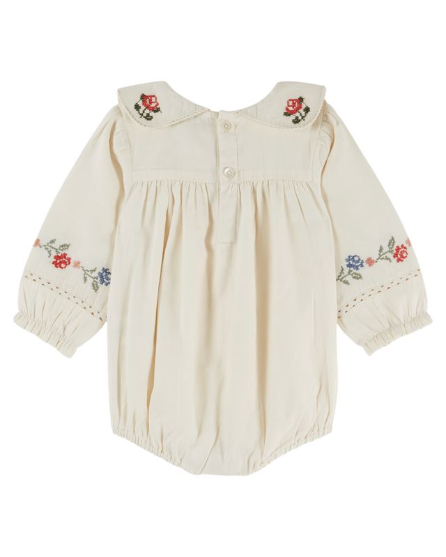 Emile & Ida Cross Stitch Romper Ecru