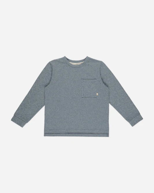 Rylee + Cru Long Sleeve Pocket Tee Heathered Indigo