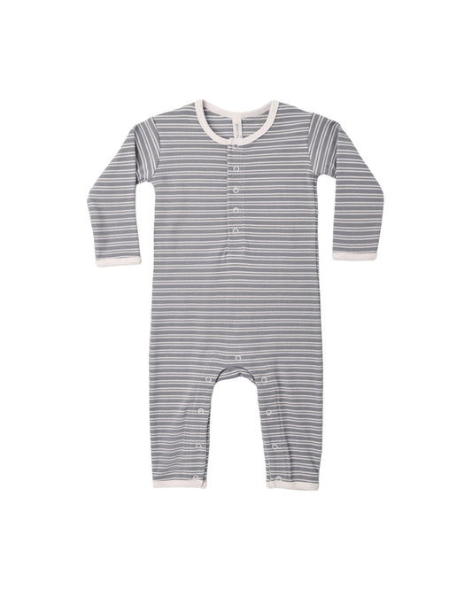 Quincy Mae Ribbed Baby Jumpsuit Slate Microstripe