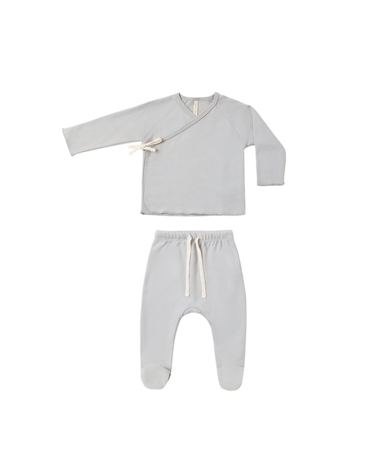 Quincy Mae Wrap Top + Footed Pant Set Cloud