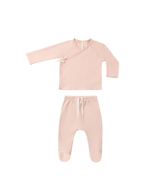 Quincy Mae Wrap Top + Footed Pant Set Dusty Rose