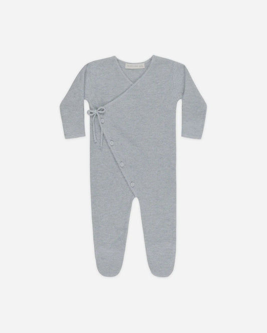 Quincy Mae Wrap Knit Footie - Heathered Dusty Blue
