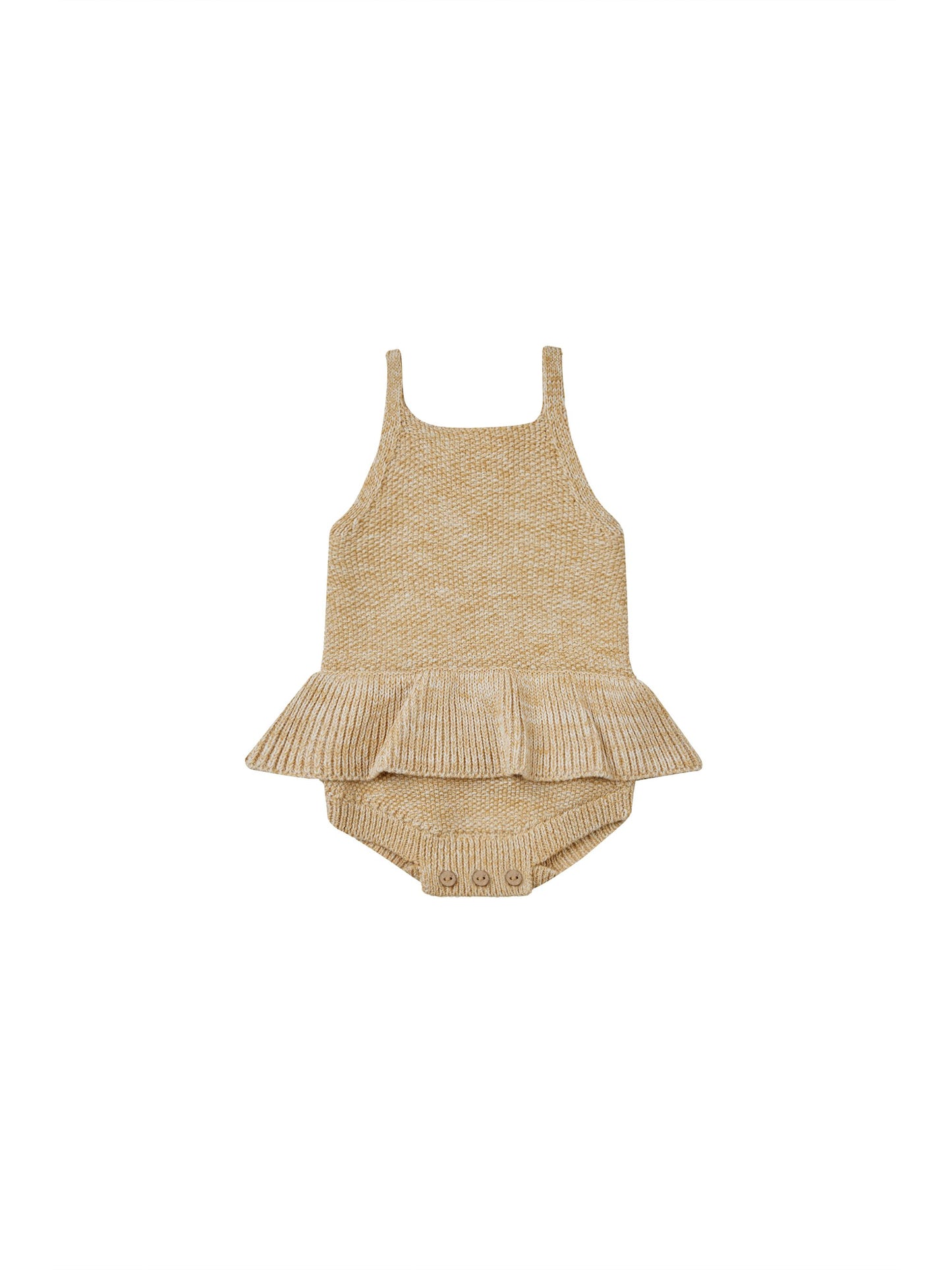 Quincy Mae Knit Ruffle Romper in Heathered Honey