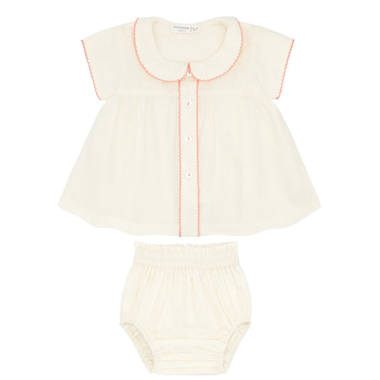 Minnow Baby Girls Crème Collared Bloomer Set