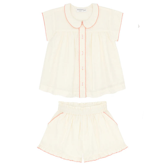 Minnow Girls Crème Collared Top With Ruffle Short Set