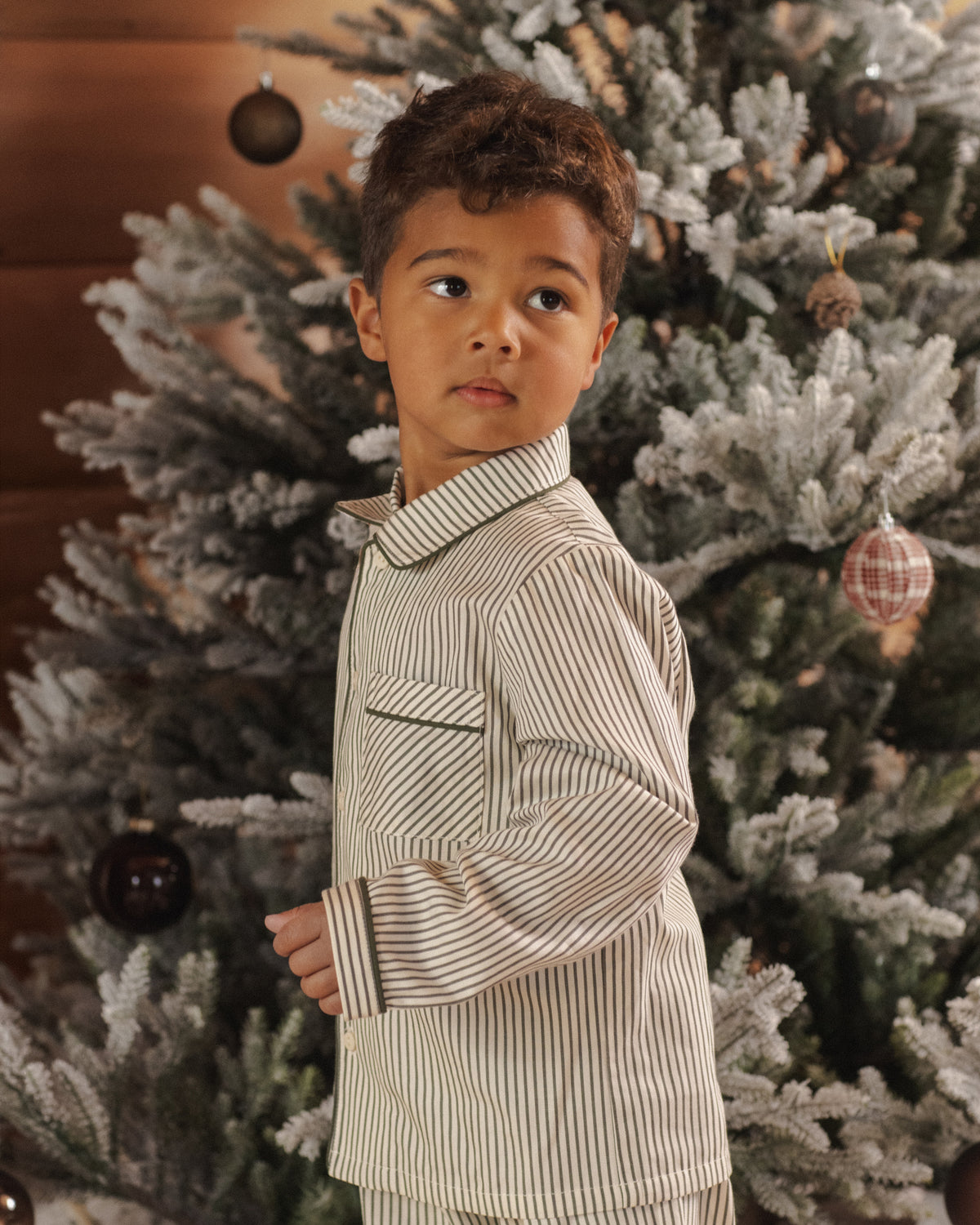Rylee + Cru Long Sleeve Pajamas Evergreen Stripe