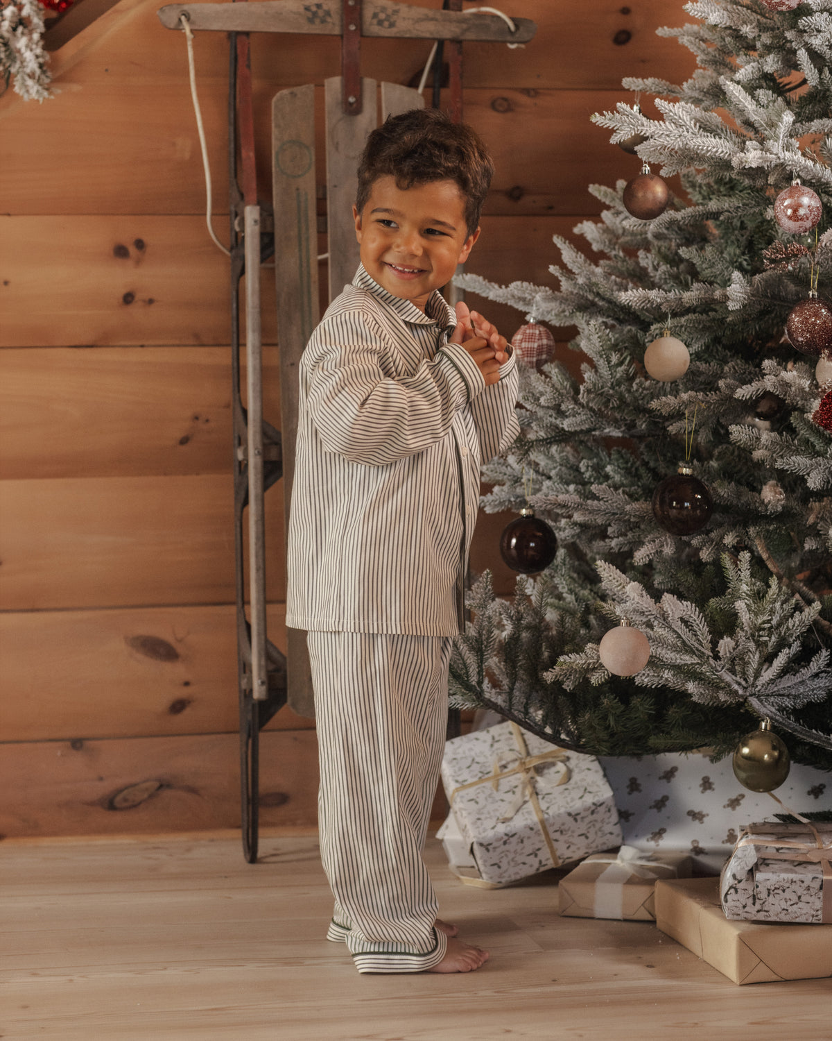 Rylee + Cru Long Sleeve Pajamas Evergreen Stripe