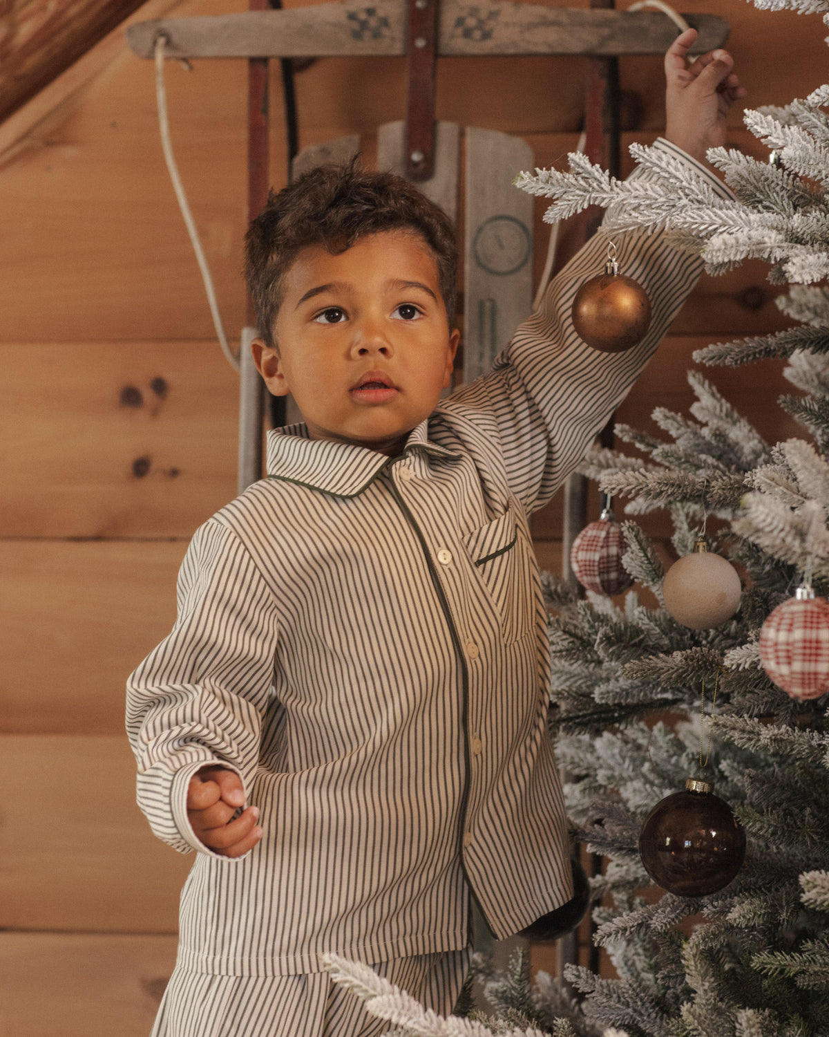 Rylee + Cru Long Sleeve Pajamas Evergreen Stripe