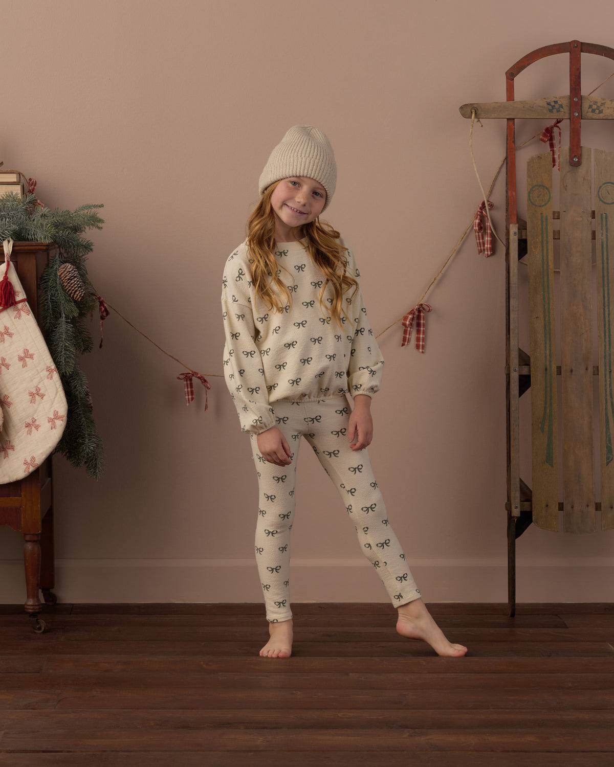 Rylee + Cru Spongey Knit Set Evergreen Bows