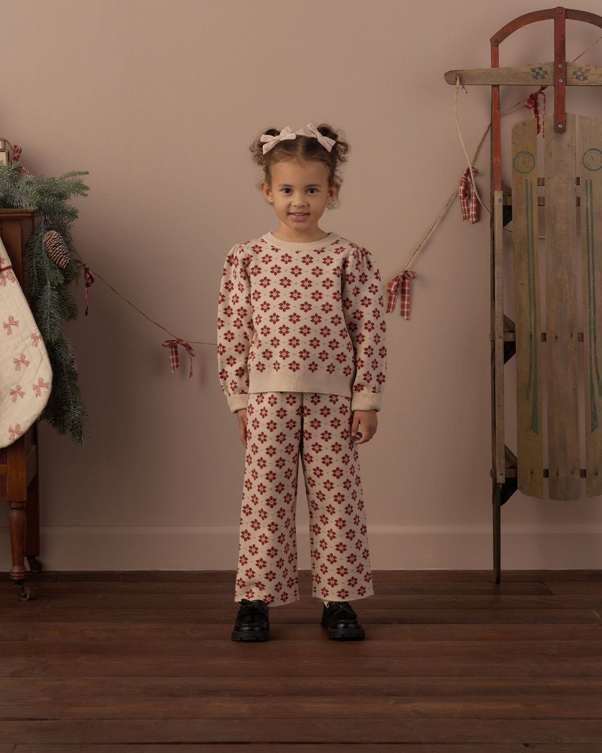 Rylee + Cru Jacquard Knit Set Poinsettia