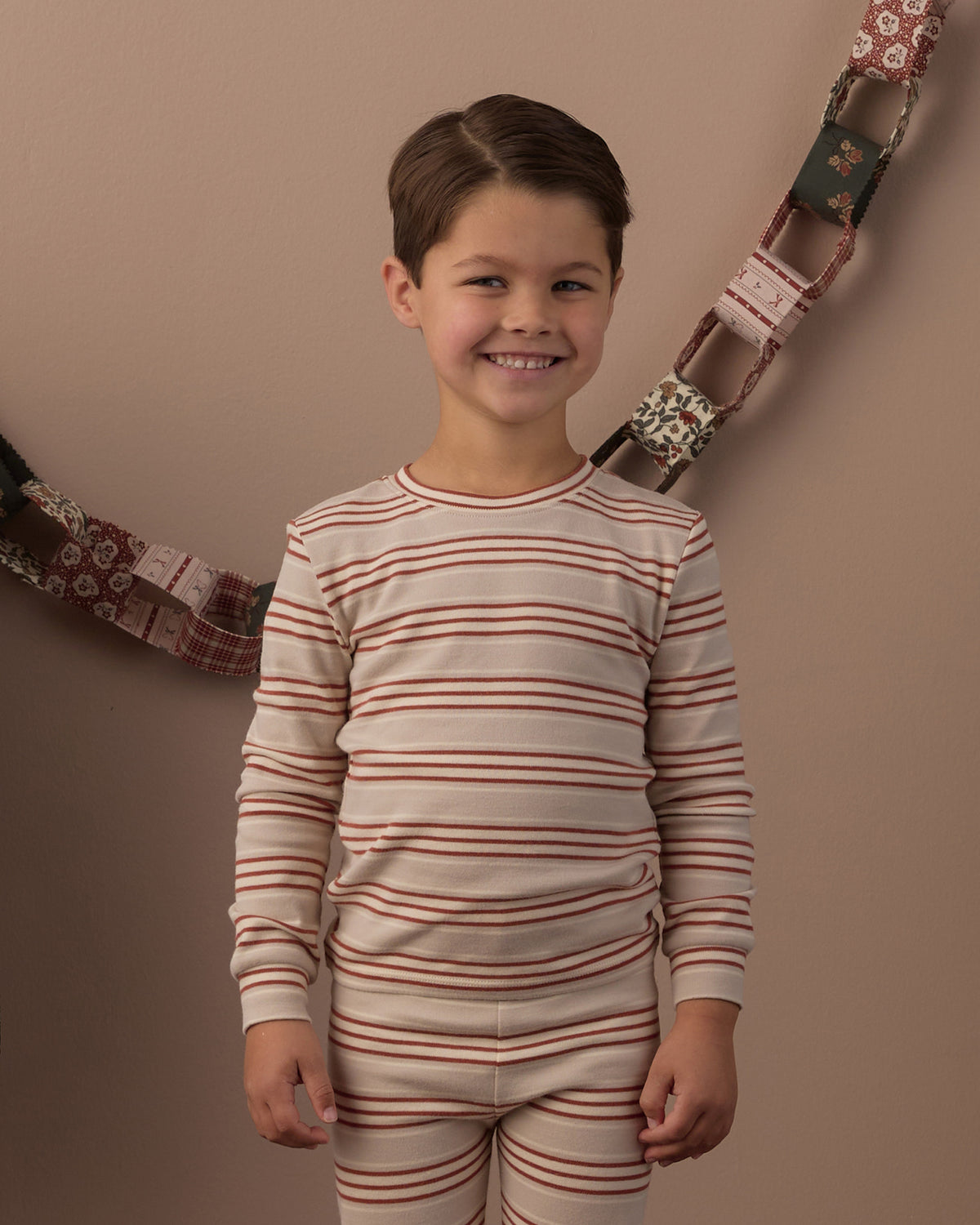 Rylee + Cru Organic Long Sleeve Pajama Set Holiday Stripe