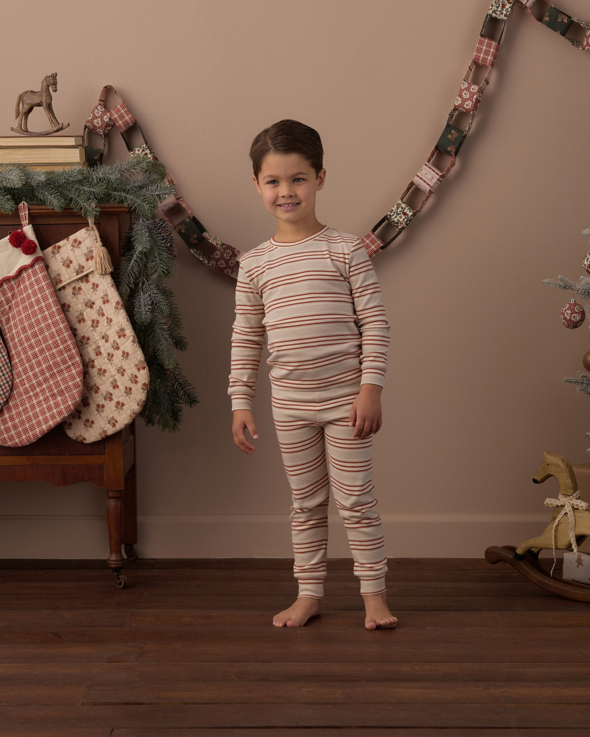 Rylee + Cru Organic Long Sleeve Pajama Set Holiday Stripe