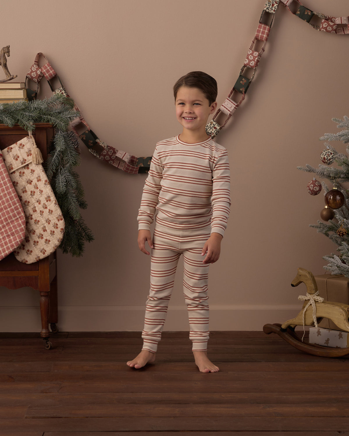 Rylee + Cru Organic Long Sleeve Pajama Set Holiday Stripe