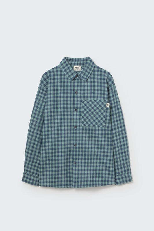 My Little Cozmo Gingham Flannel Shirt Arctic Blue