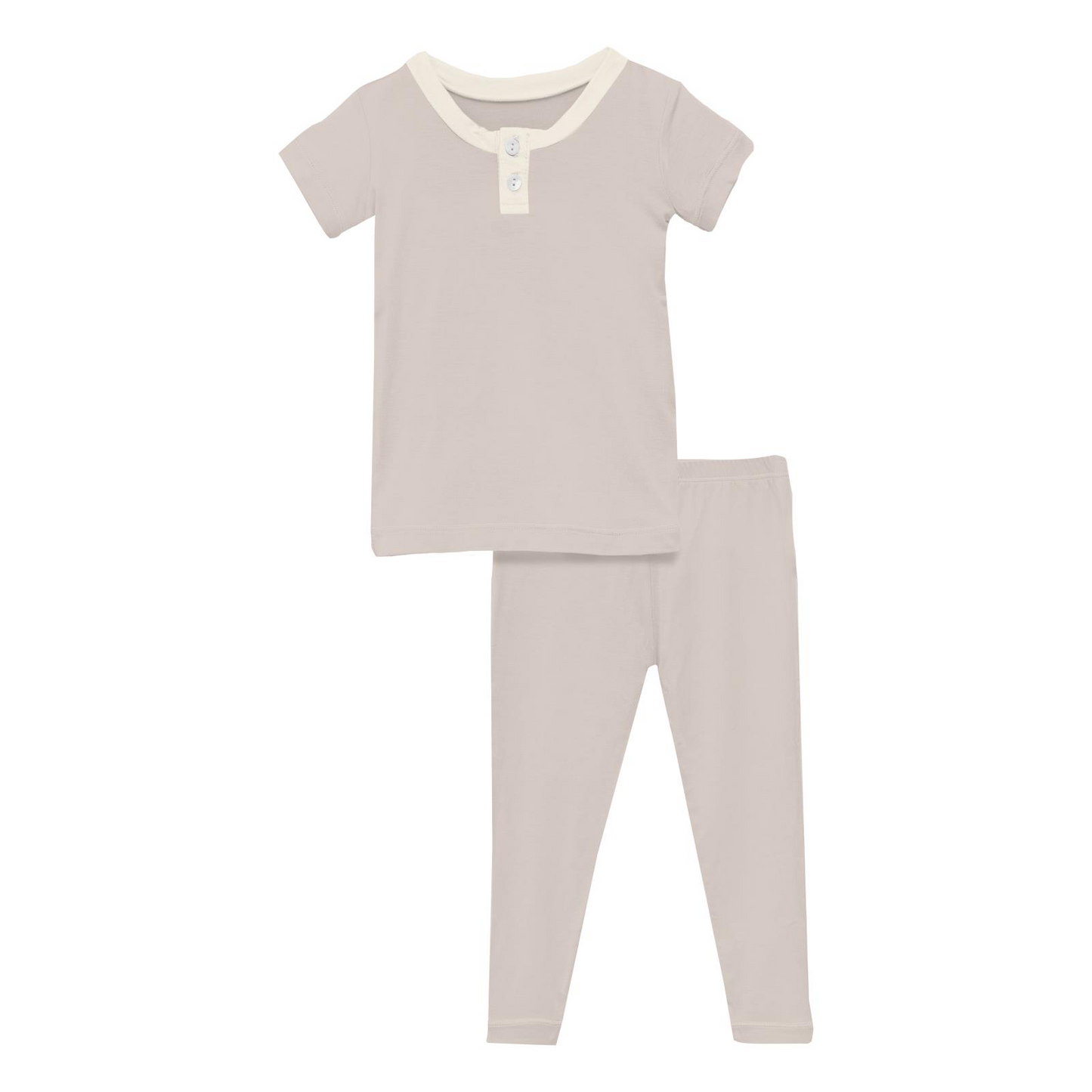 Kickee Pants Short Sleeve Henley Pajama Set Latte with Natura