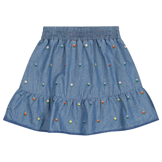 Stella McCartney Girl Chambray Skirt with Tulip Embroidery