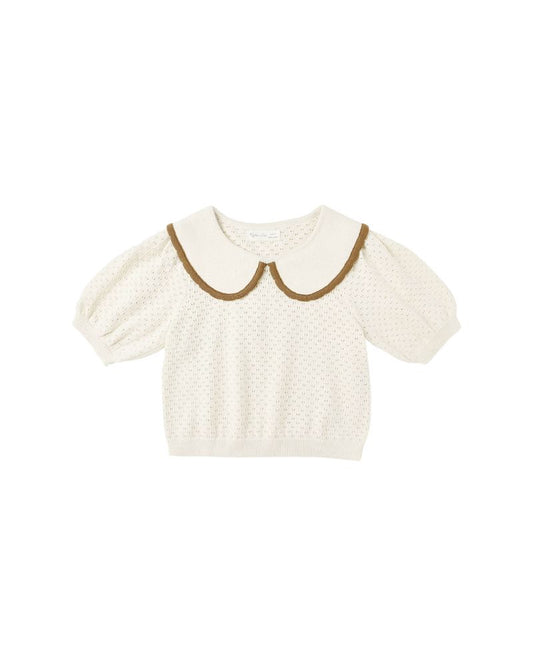 Rylee + Cru Pointelle Collared Top Natural
