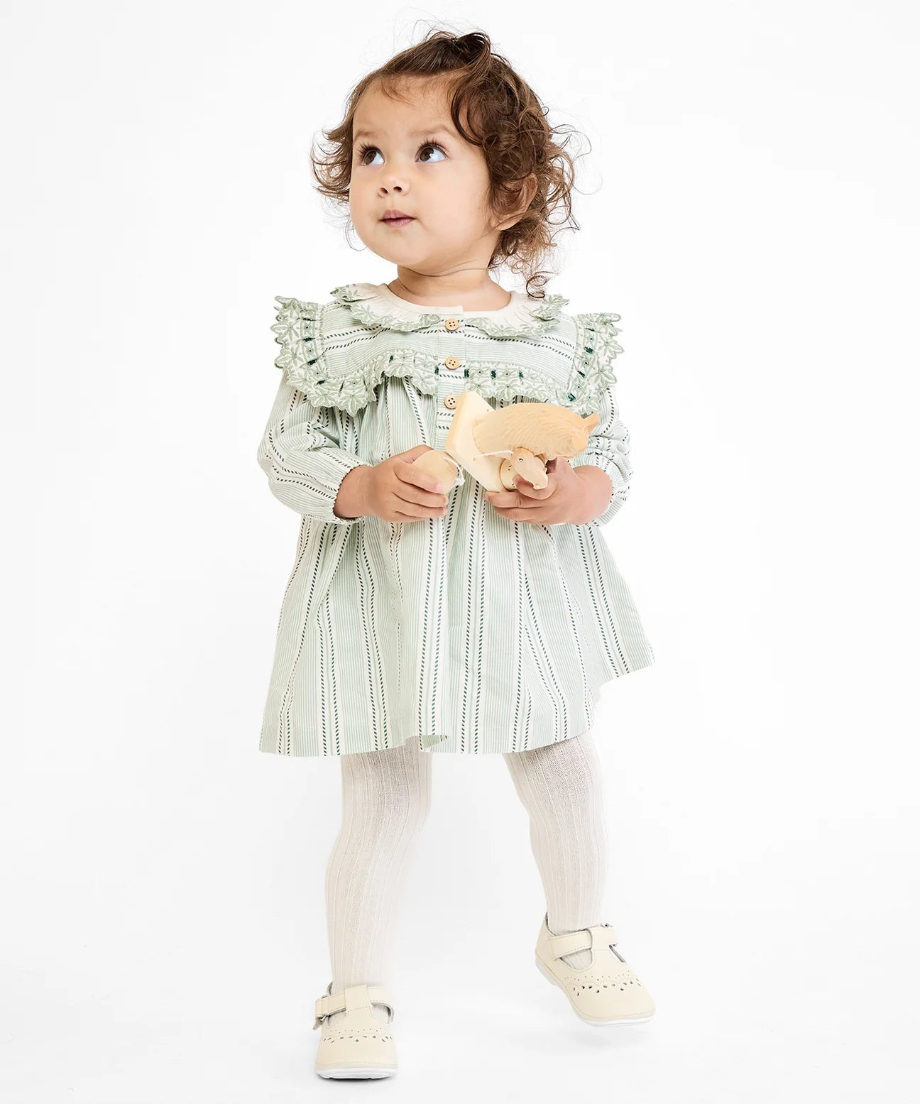 Oso & Me Sara Baby Dress- Sage Chevron Stripe