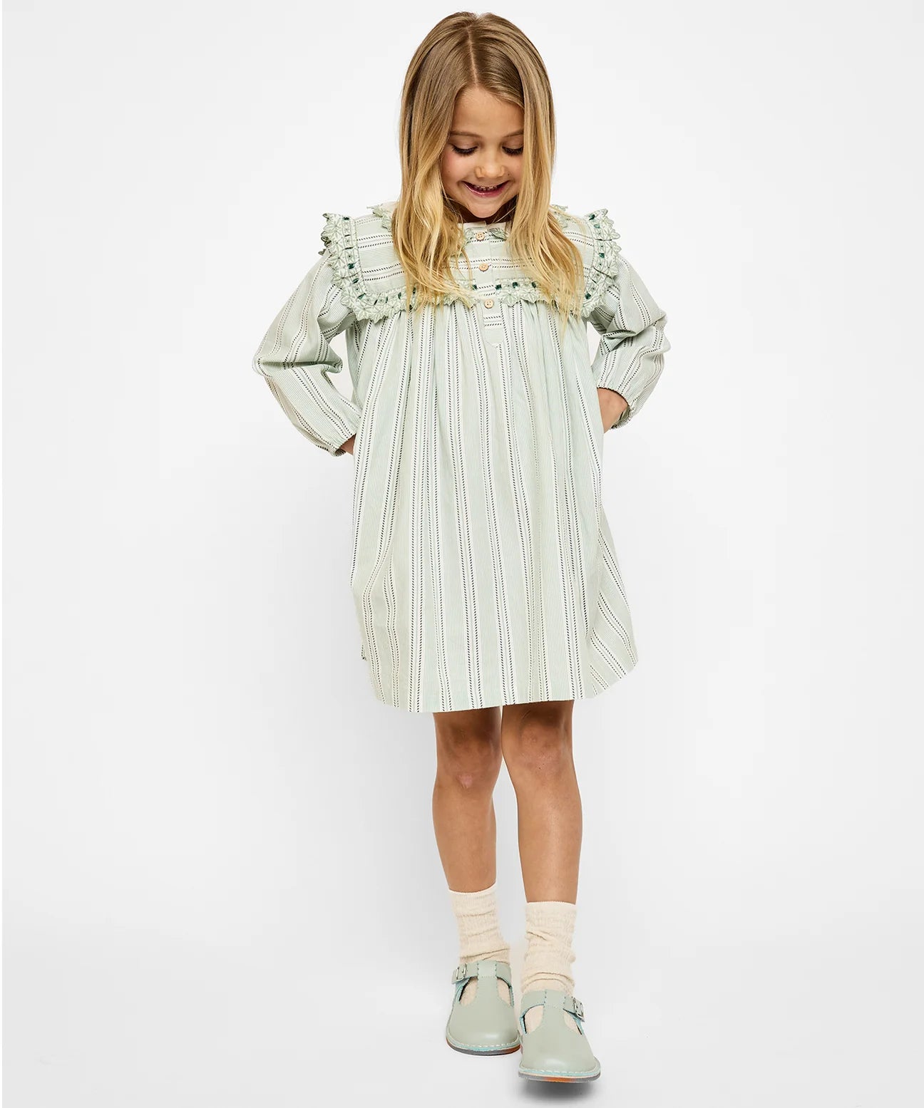 Oso & Me Sara Dress - Sage Chevron Stripe