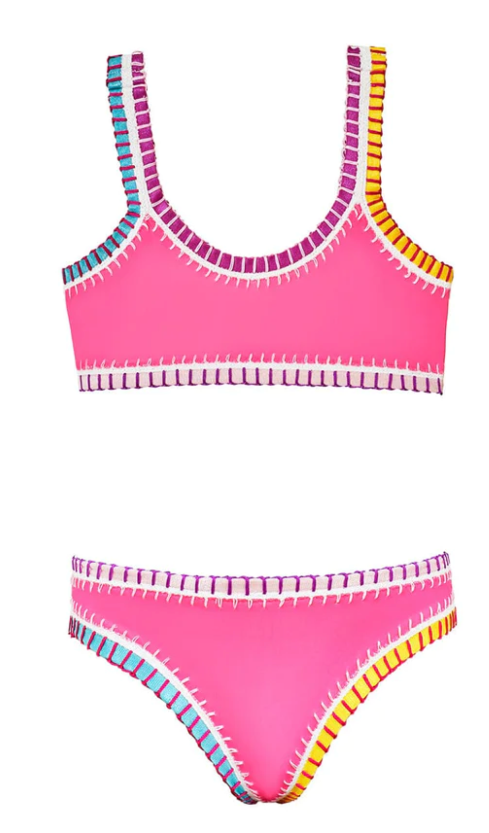 PQ Kids Swim Hot Pink Sporty Rainbow Embroidered Bikini