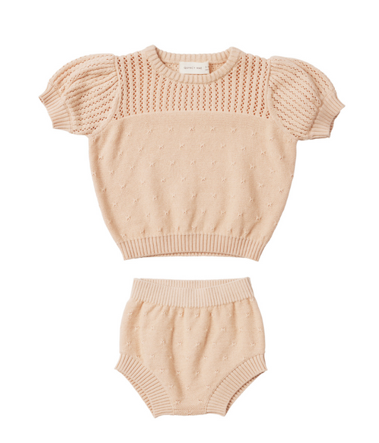 Quincy Mae Pointelle Knit Set in Shell