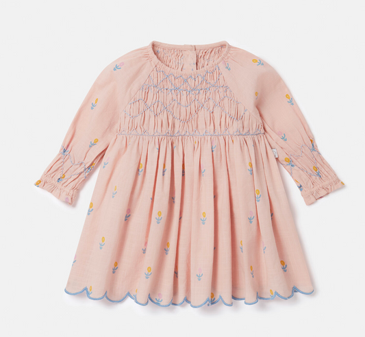 Stella McCartney Baby Girl Dress With Flowers and Smocking Details Pink