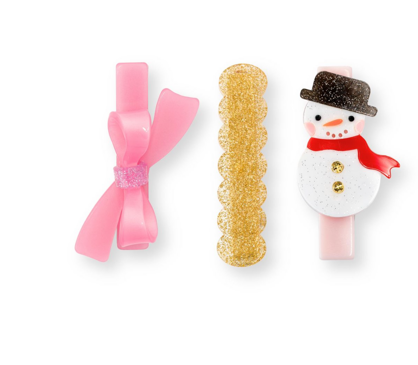 Lilies & Roses Holiday Clips - Snowman Pink Bow Gold Glitter