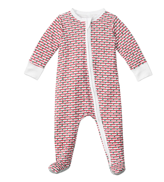 Joy Street Christmas Tree Stripe Christmas Zip Baby Onesie