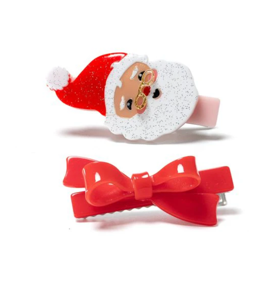 Lilies & Roses Santa Claus Red Bow Hair Clips Set