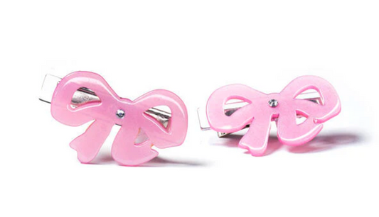 Lilies & Roses Fancy Double Satin Pink Bow Clips