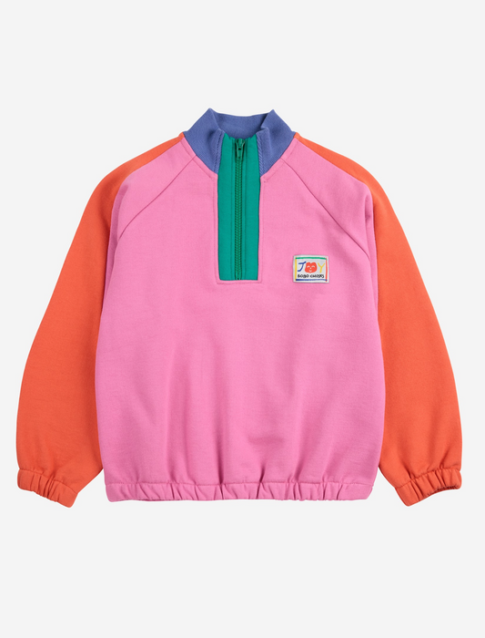 Bobo Choses - Smiling Color Block 1/4 Zipped Sweatshirt