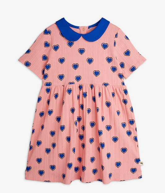 Mini Rodini Outlined Hearts Short Sleeve Dress - Pink