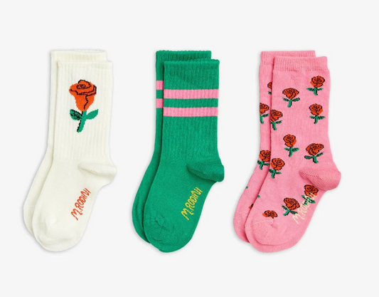 Mini Rodini Roses 3 Pack Socks