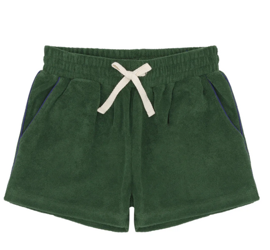 Minnow Unisex Evergreen French Terry Short with Navy Side Piping