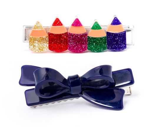 Lilies and Roses - Pencils Chic Navy Bow Hair Clips