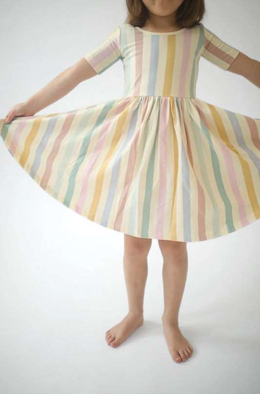 Good Apples Kids - Pastel Stripes Short Sleeve Twirl Dress