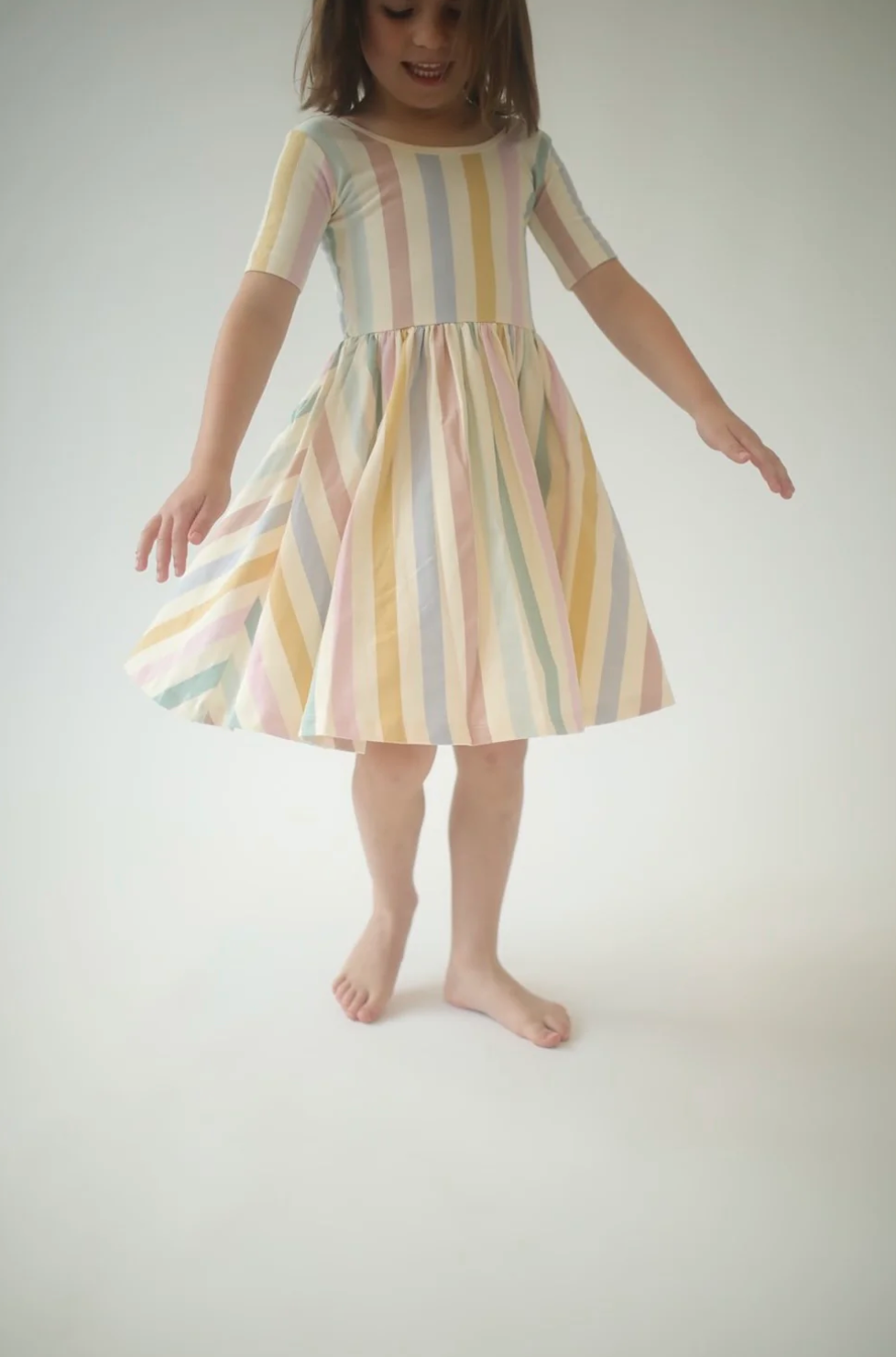 Good Apples Kids - Pastel Stripes Short Sleeve Twirl Dress