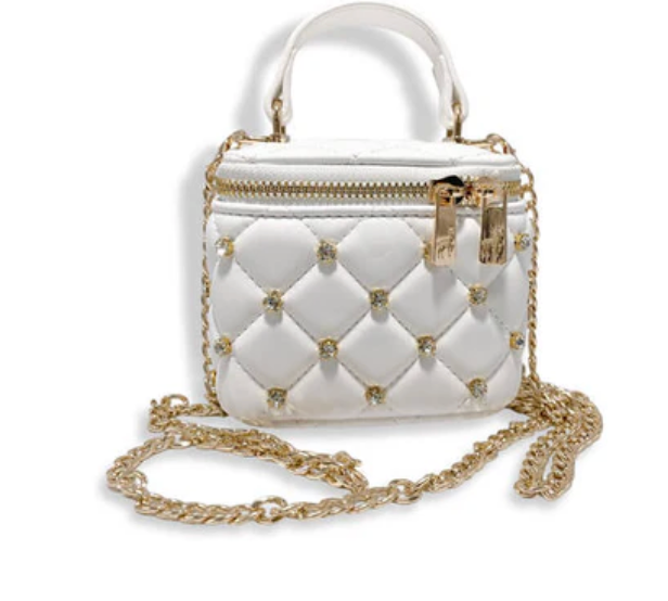 Doe a Dear White Embellished Vanity Quilted Purse