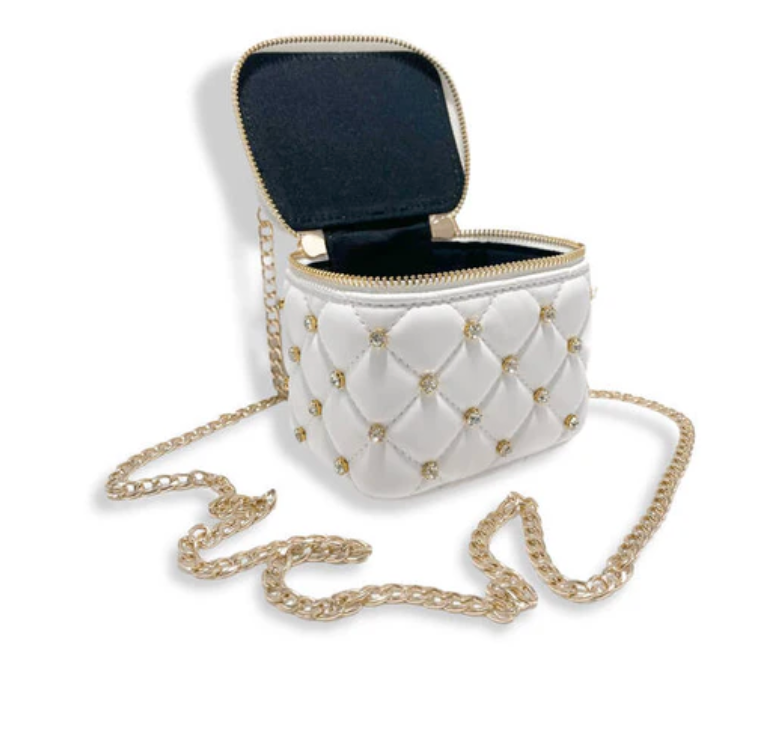 Doe a Dear White Embellished Vanity Quilted Purse