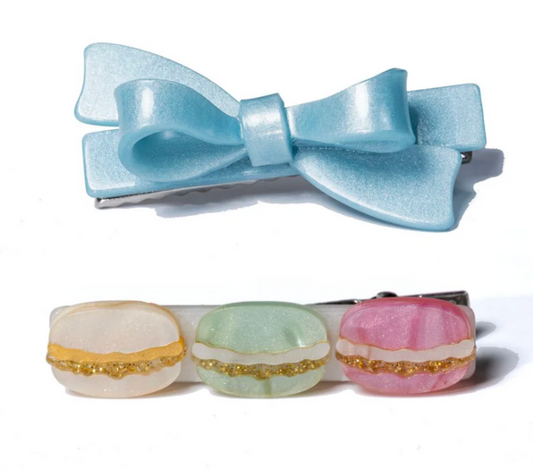 Lilies & Roses Macaron Blue Bow Hair Clips
